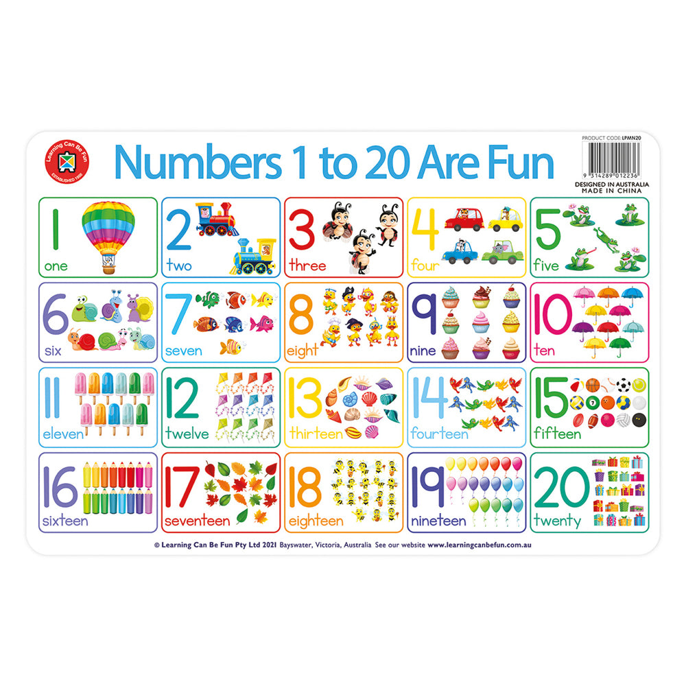 Numbers 1 to 20 Placemat