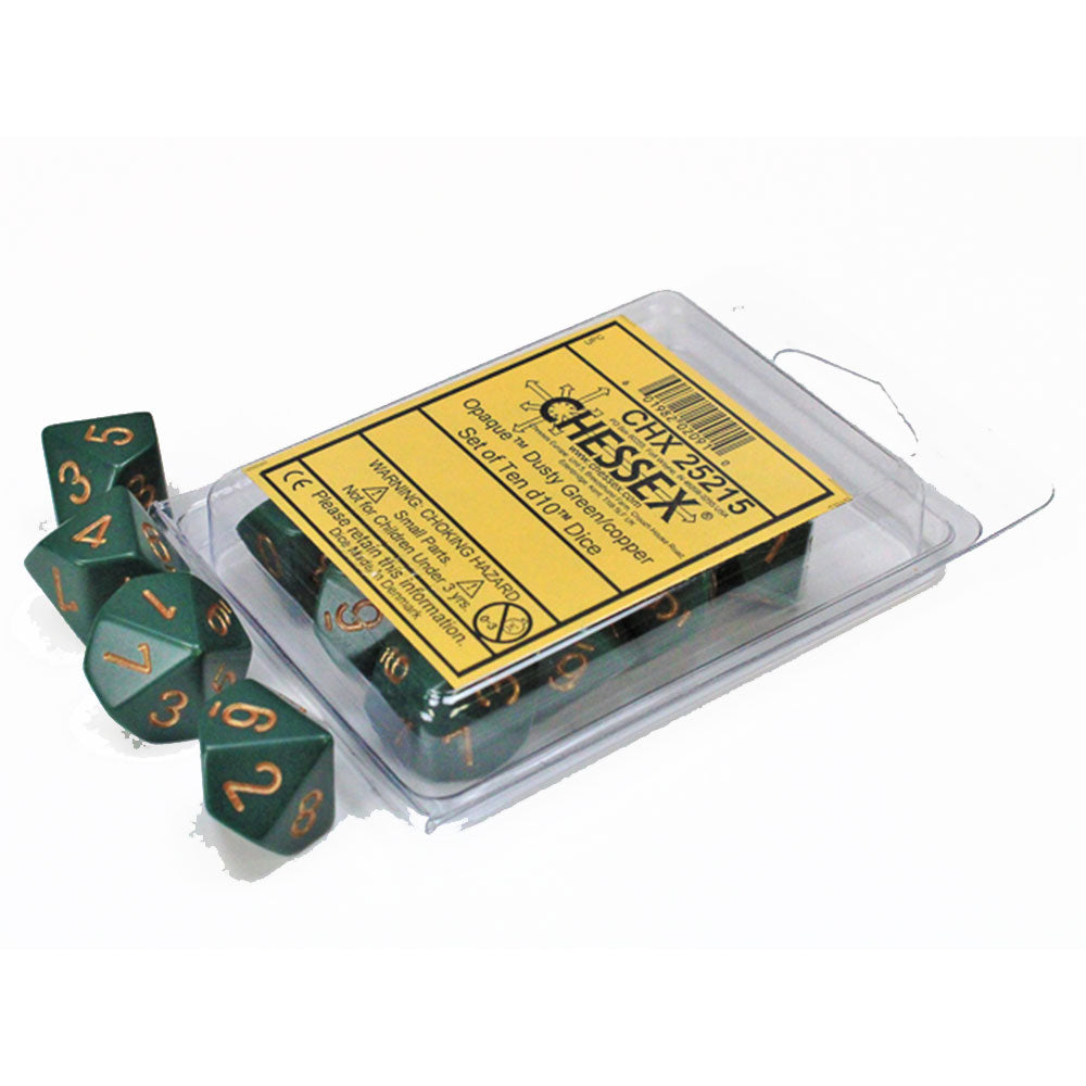 Chessex Opaque Dusty D10 Dice Set 10pcs (Green/Copper)