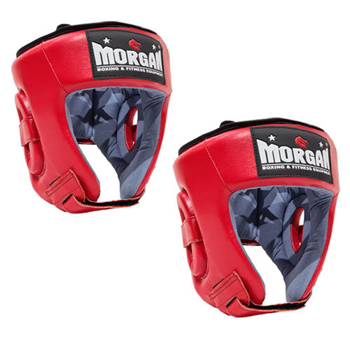 Morgan Platinum Open Face Leather Head Guard (Red)