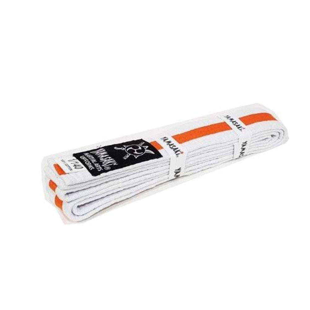Yamasaki White Martial Arts Belts with Orange Stripe