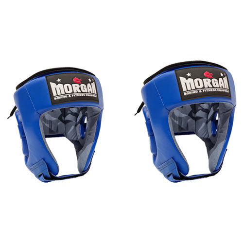 Morgan Platinum Open Face Leather Head Guard (Blue)