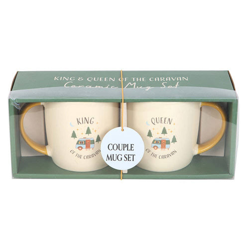 Camping King and Queen Ceramic Couples Mug Set