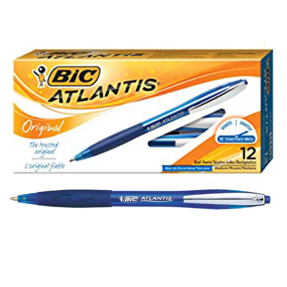 Bic Atlantis Druckkugelschreiber, mittlere Spitze (12 Stück)