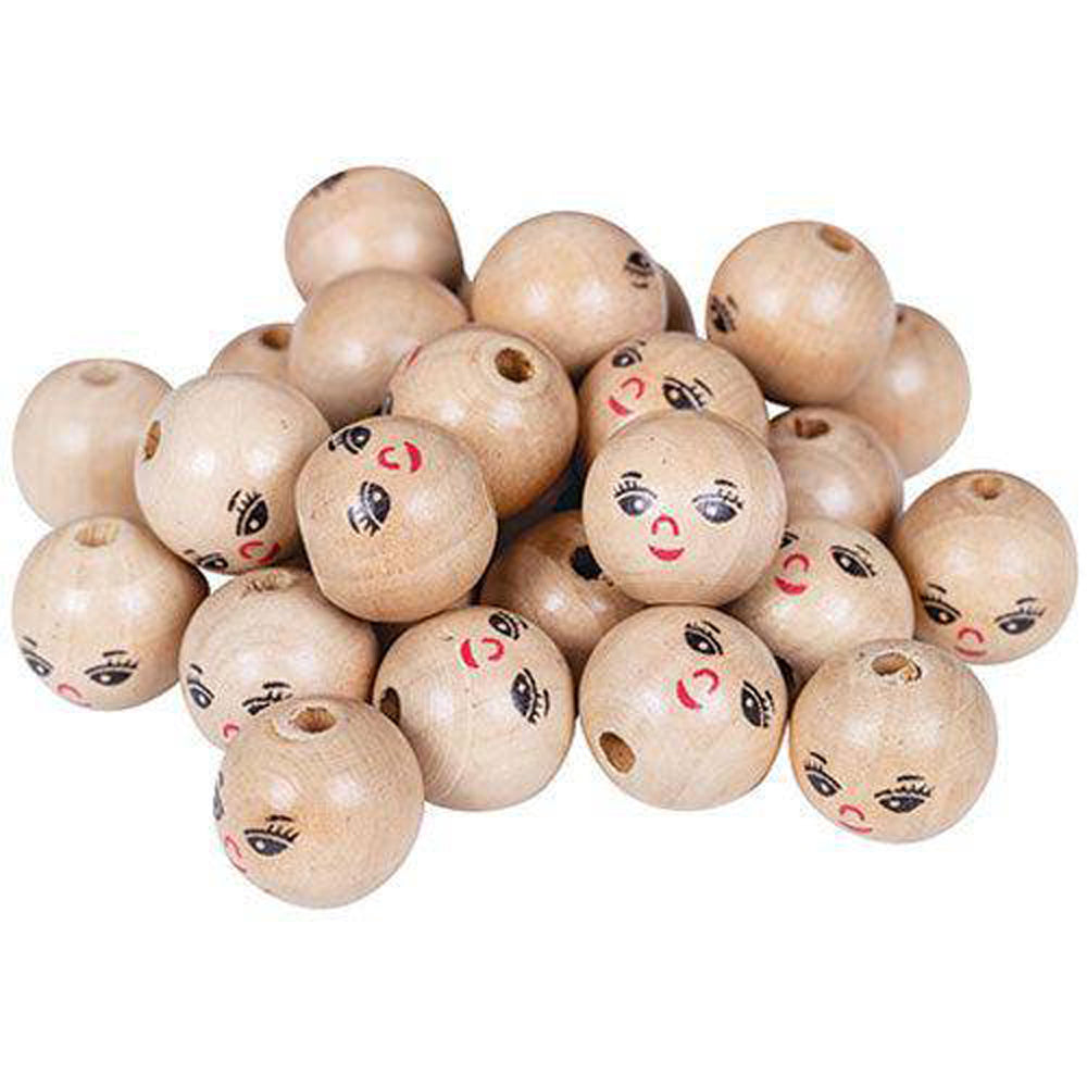Wooden Face Beads 22mm 30pk