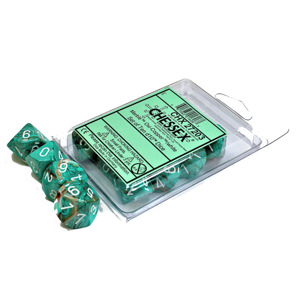 Chessex Marble D10 Dice Set 10pcs (Oxi-Copper/White)